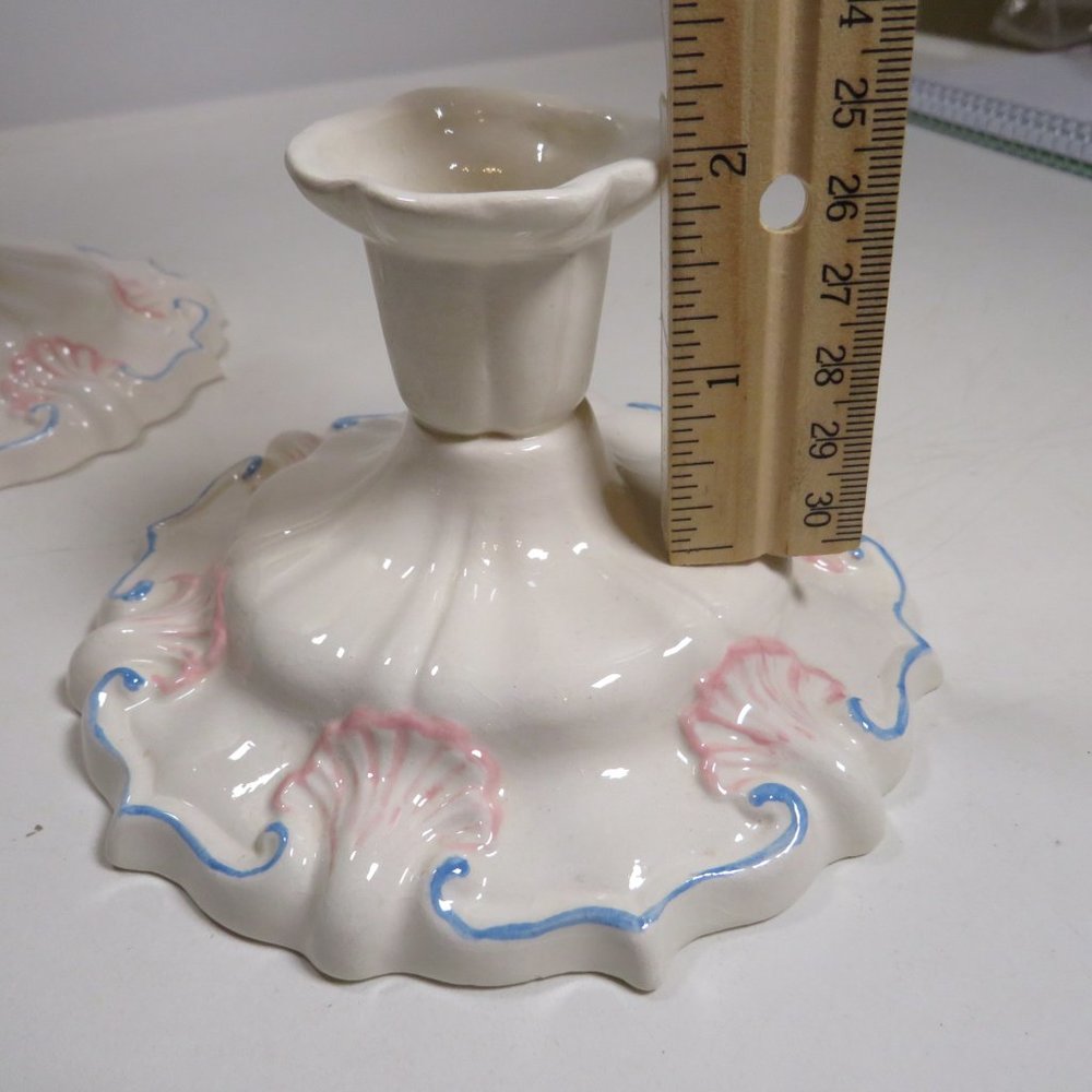 Ceramic CANDLE HOLDERS (set of 2) Pink & Light Blue on white handcrafted 1984 - Picture 13 of 13